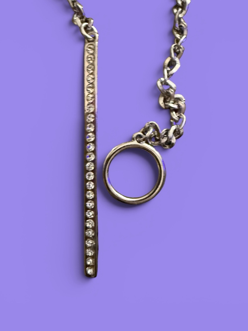 Beautiful Vintage Silver-Tone Double-Sided Rhinestone Lariat Necklace